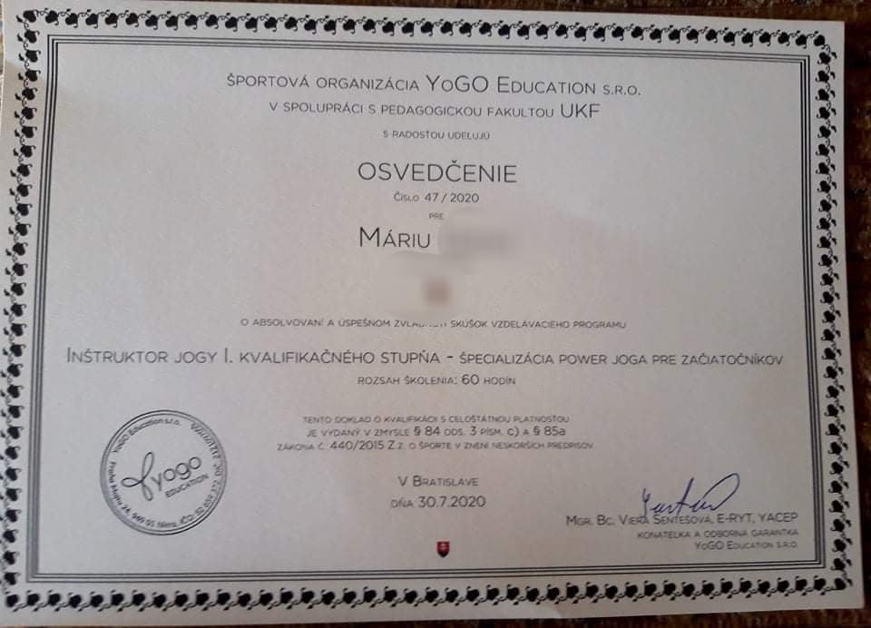 certifikat Maria Usucka